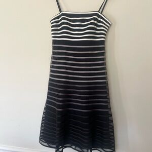 White House Black Market Black and White Striped Spaghetti Strap Dress